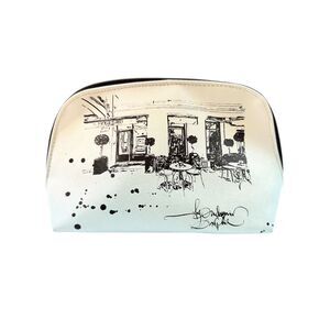 Darphin Women Travel Pouch White Black Sketch Ink Splatter Cosmetic Makeup Bag